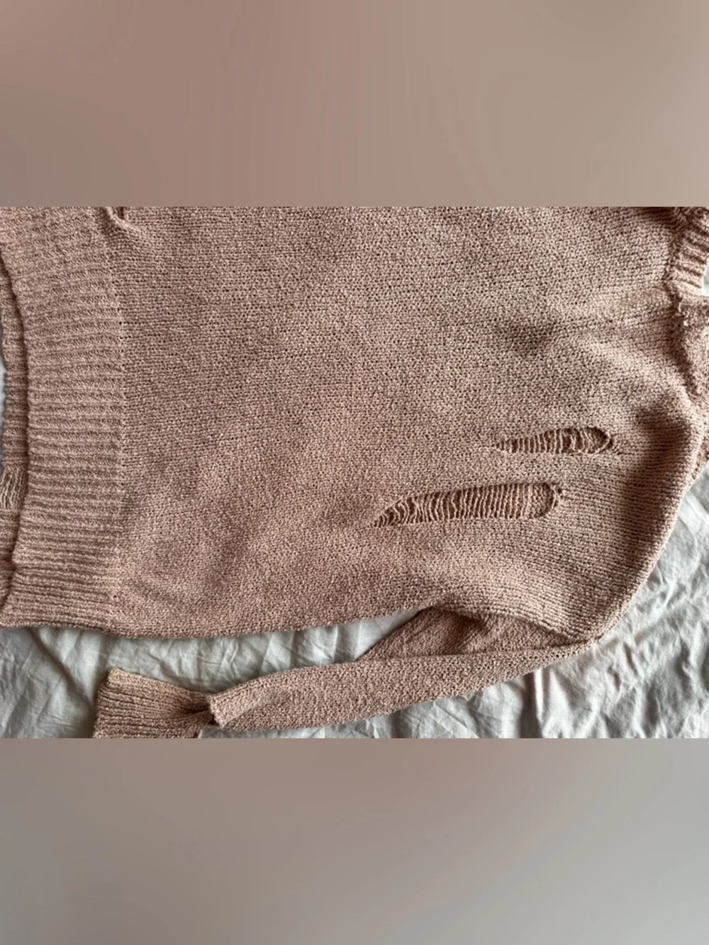 Zara Distressed Knit Sweater Pink Oversized V Neck Size S - Picture 11 of 12